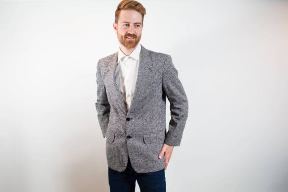 1970's Vintage Mens Medium Grey Herringbone Tweed… - image 4