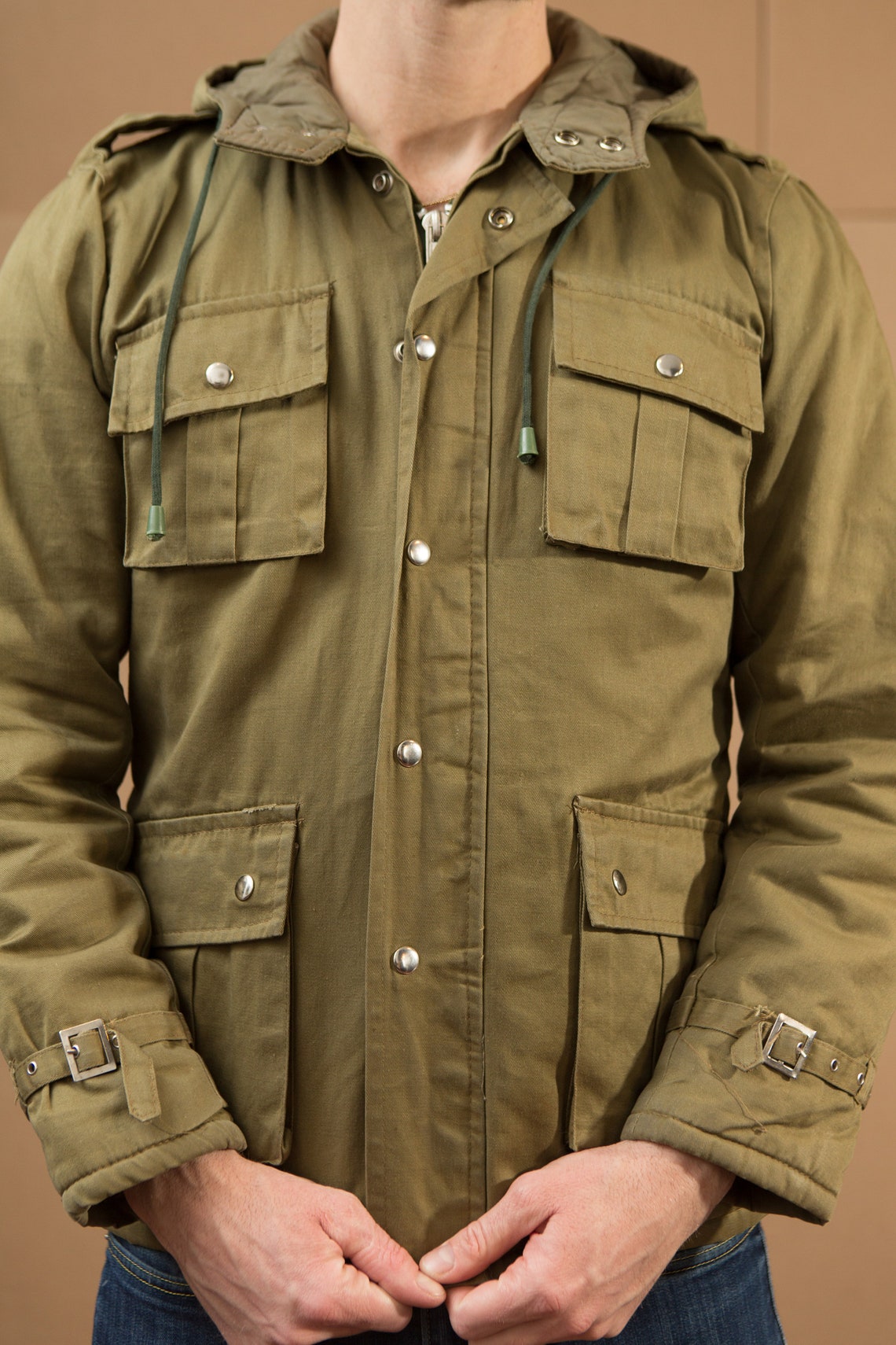 Veste Militaire Vintage Belgique Années 70 - Taille 48, Doublure Amovible, Très Bon état