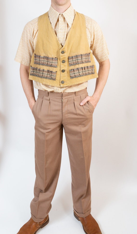 60's Hunting Vest - Men's Vinatge Large Size Beig… - image 2