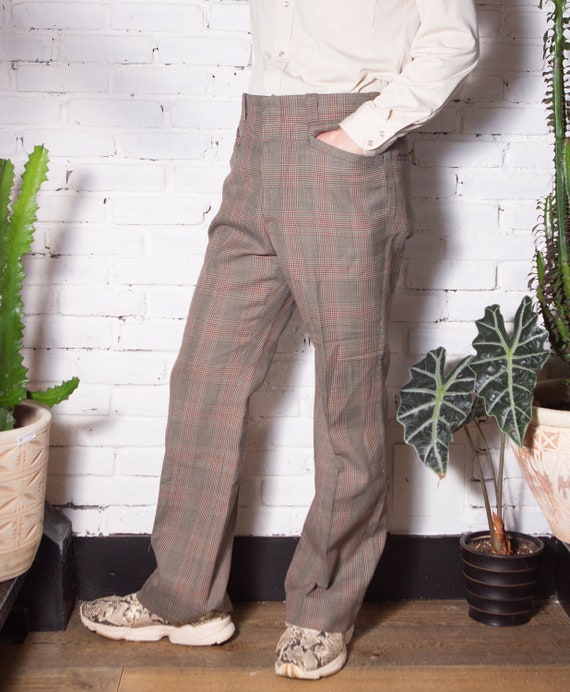 Vintage Men's Pants 37 Plaid Polyester 60's / 70's Pants High Waisted  Trousers / Slacks Austin Powers Hippie Fashion Disoc Pants 