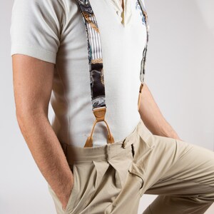 Vintage Mens Trousers With Suspenders W33 Grey Dress Pants