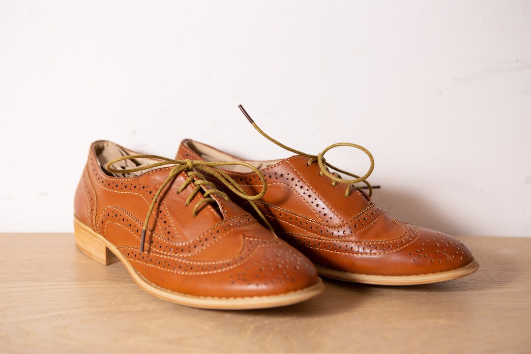 Vintage Brown Leather Shoes Tan Brown Size 9 Mens Casual Dressy Preppy