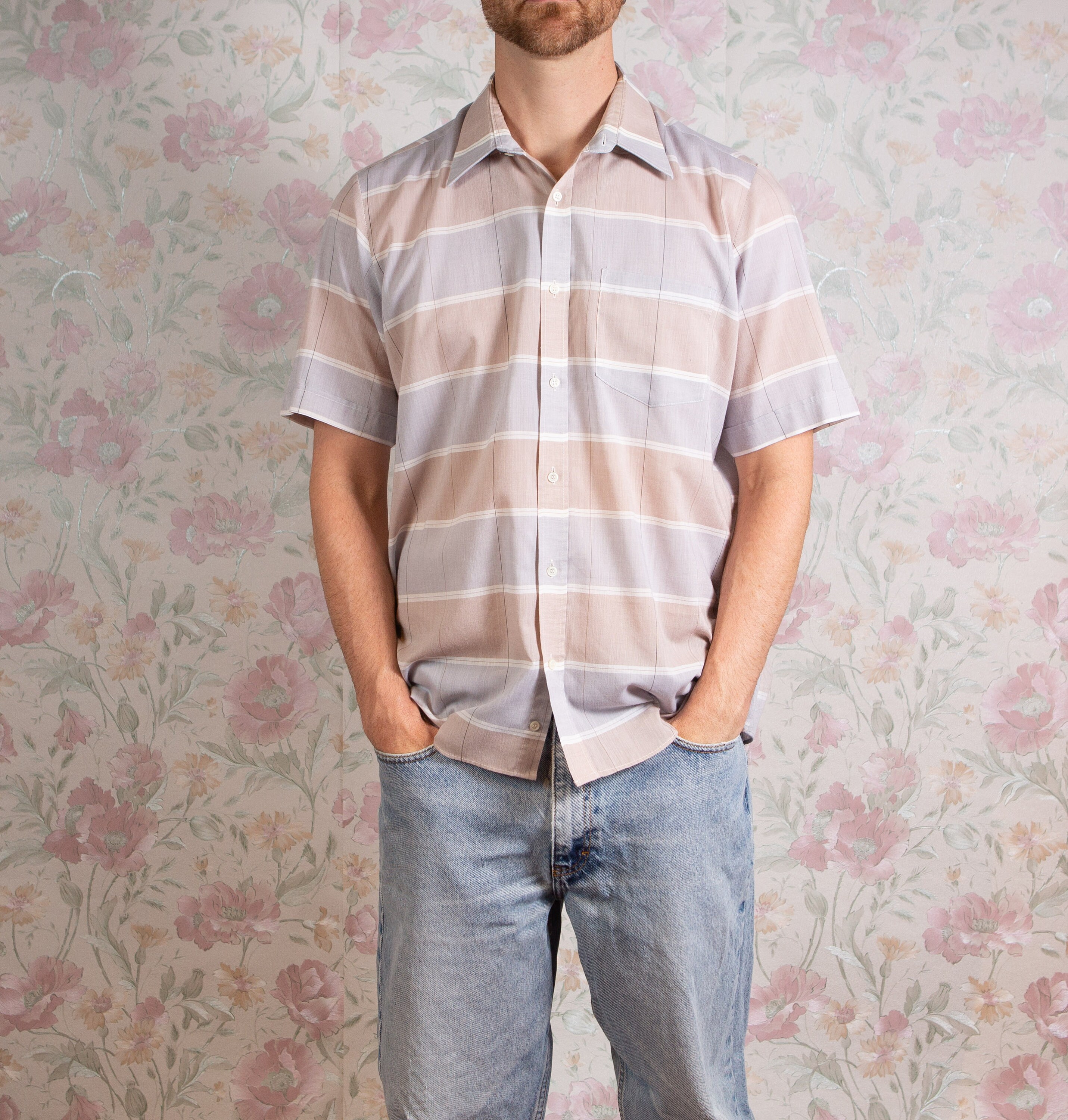 Vintage Striped Shirt 1980's Mens Large Size Striped Etsy