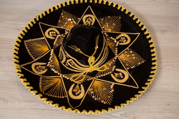 Vintage Sombrero - Large Black Velour Mexican Hat