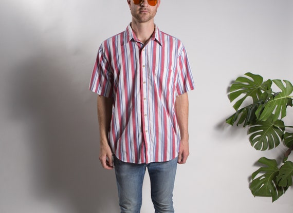 Vintage Striped Shirt Mens Large Button 