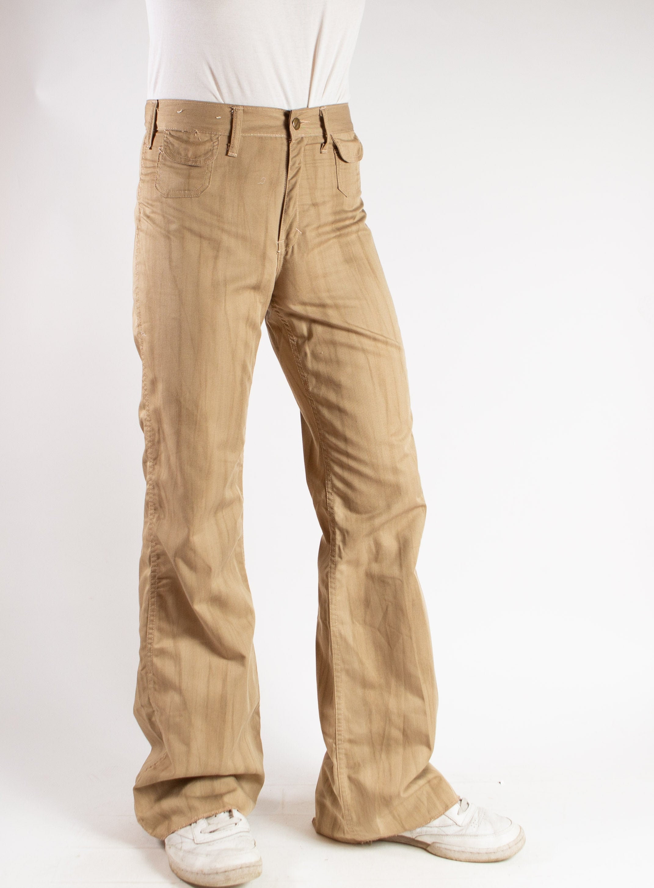 Vintage 70 s Men s Beige Khaki Colored Bell Bottom Pants 32 Retro High Waisted Trousers Slacks Hippie Flower Child Pants Etsy UK