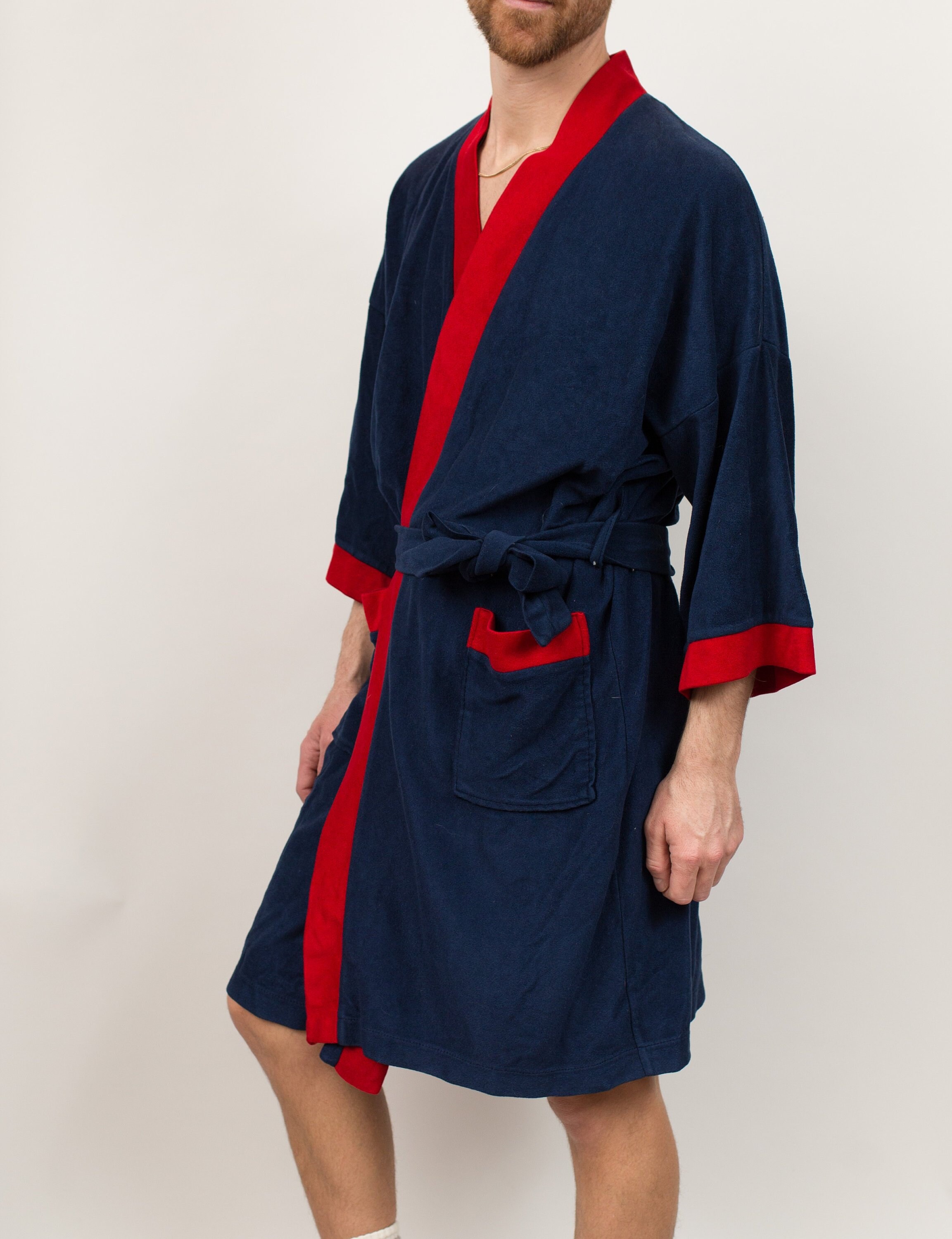 Men S Vintage Robe One Size Red And Blue Loungewear