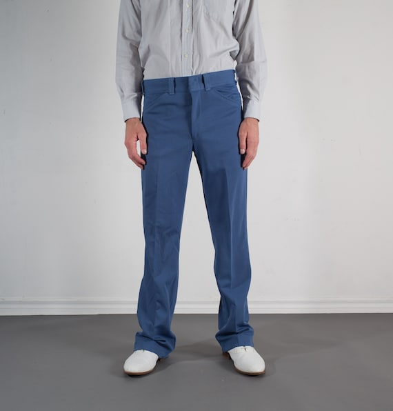 1970's Blue Pants - Mens 33W Polyester Rayon Slack