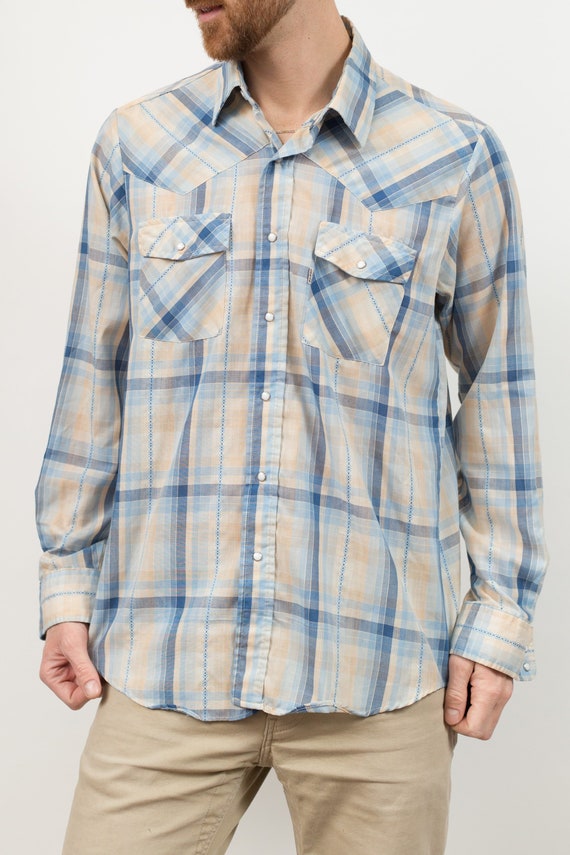 Vintage Men's Levis Shirt - Plaid Snap Button West