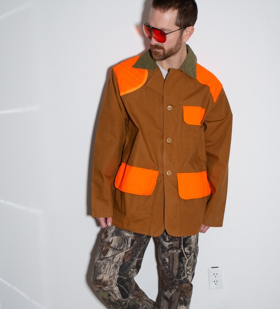 70's Hunting Jacket - Men's Vintage Saftbak Hunting Clothes, Altoona, PA Coat - Large Size Florescent Orange Country Jacket
