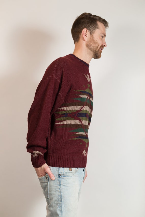 Vintage Knit Sweater - Men's Medium Size Burgundy… - image 3