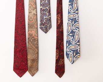 5 Vintage Neckties with Paisley Pattern - Wedding Groomsmen / Best Man Gift - Fathers Day Gift - Gift for Him - For Dad - Formal Event Wear