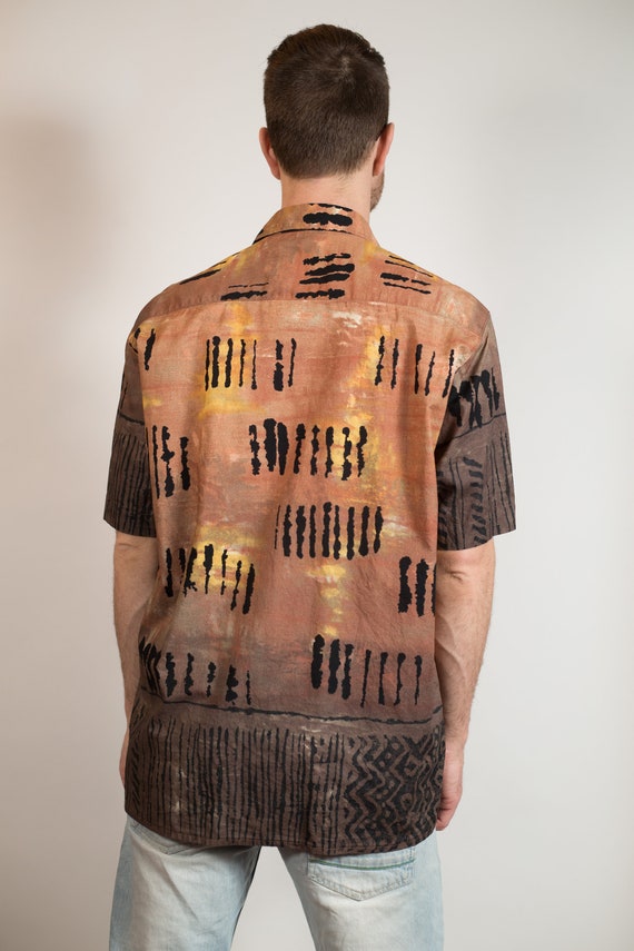 Vintage Men's Tribal Shirt - Ombre Tie Dye Browni… - image 6