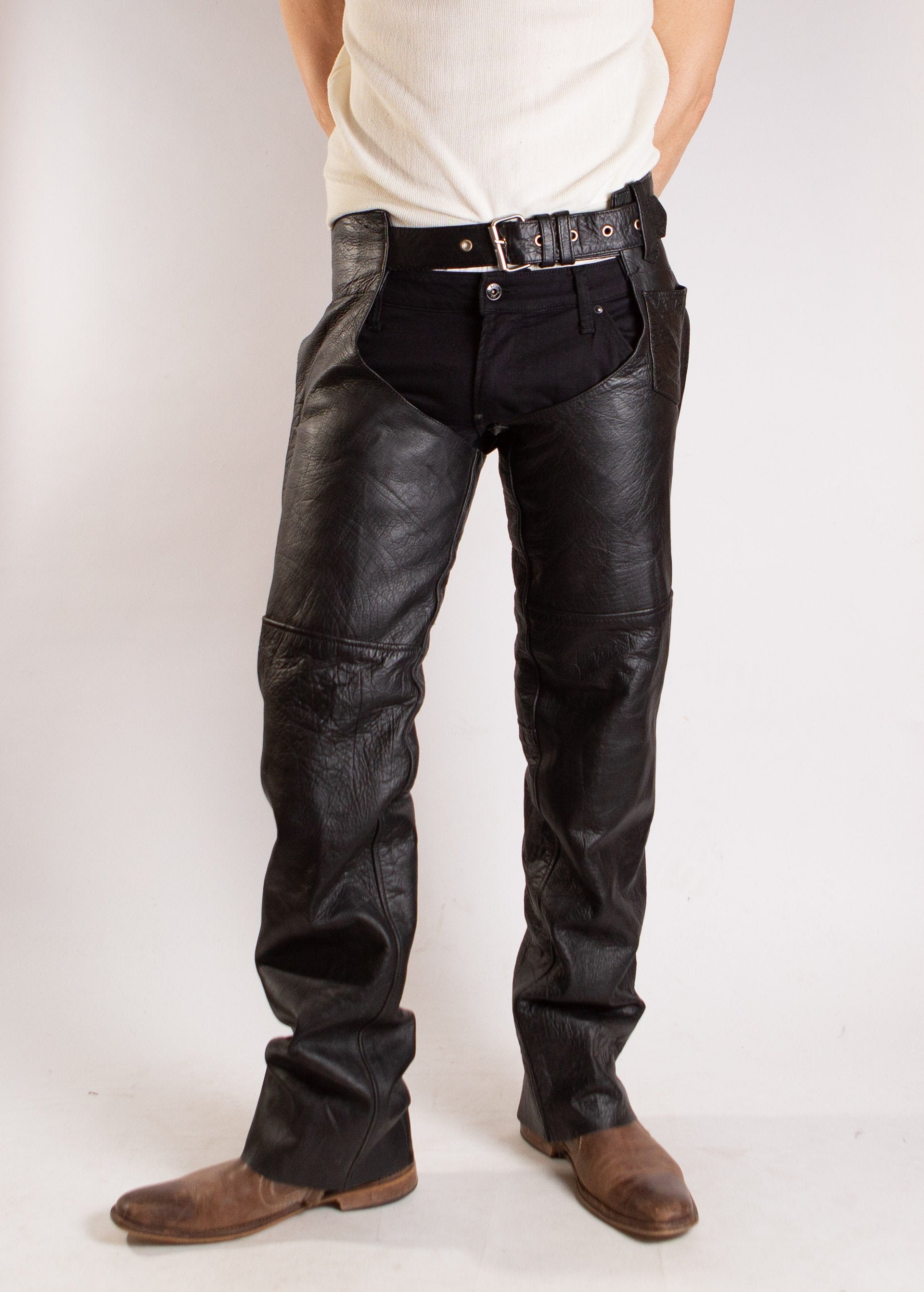 Vintage Leather Chaps Men's Black Biker Zip Up Leg Chap | Etsy