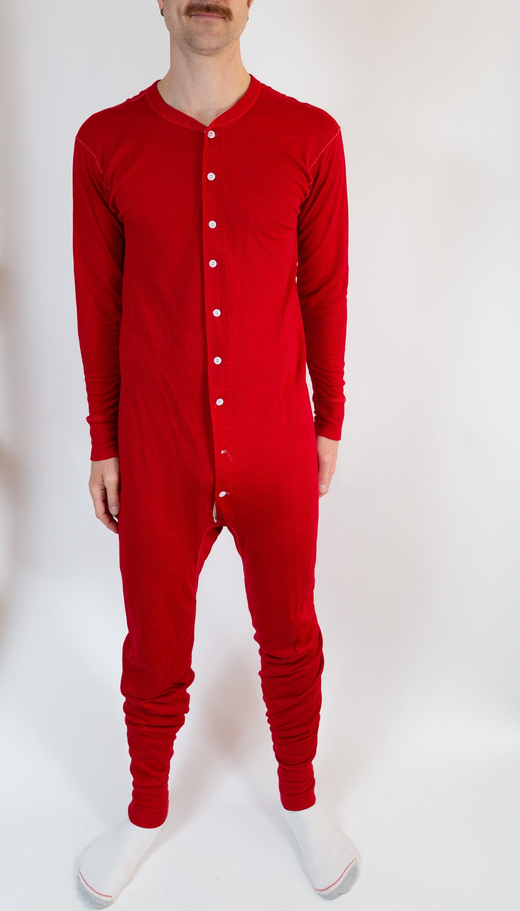 security Duofold Men Medium Red Wool Union Suit Long Johns trap door