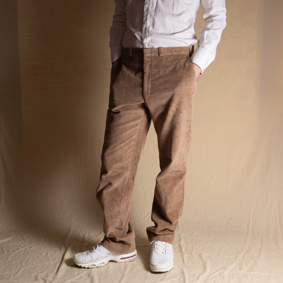 Vintage Mens Brown Corduroy Pants W35 Pleated Dress Pants / Slacks /trousers  Formal Event Boho Hippie Streetwear 