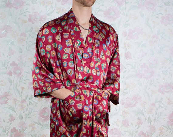 Vintage Silk Robe and Boxers - One Size Red Hugh … - image 4