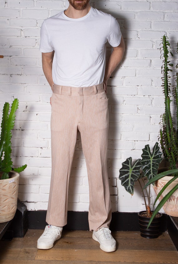 60's Vintage Mens Beige Trousers - W34" Pants - Au