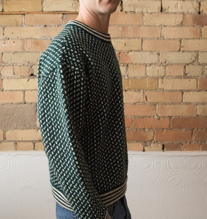 Norwegian Fashion Vintage Men/'s Knit Roots Sweater Large Size Green Geometric Scandinavian Nordic Pullover Jumper