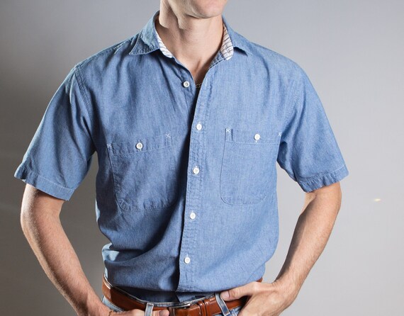 Shirt Men's Blue Short Sleeve Button 