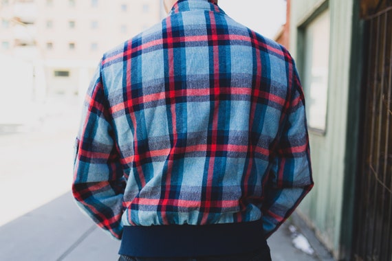 Vintage Mens Plaid Jacket - Large Blue and Red Ch… - image 6