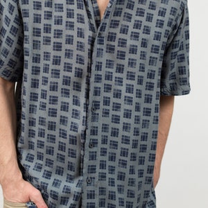 Vintage Geometric Shirt Men'sMedium Size Button up Casual Short Sleeved Blue Summer Beach Shirt image 8