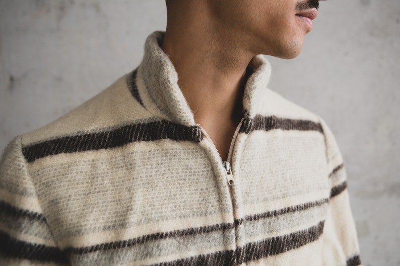 Geometric Large Size Wool Zip up Bomber Coat for Him Men/'s Icelandic Striped Knit Vintage Wool Jacket Scandinavian Iceland Fashion
