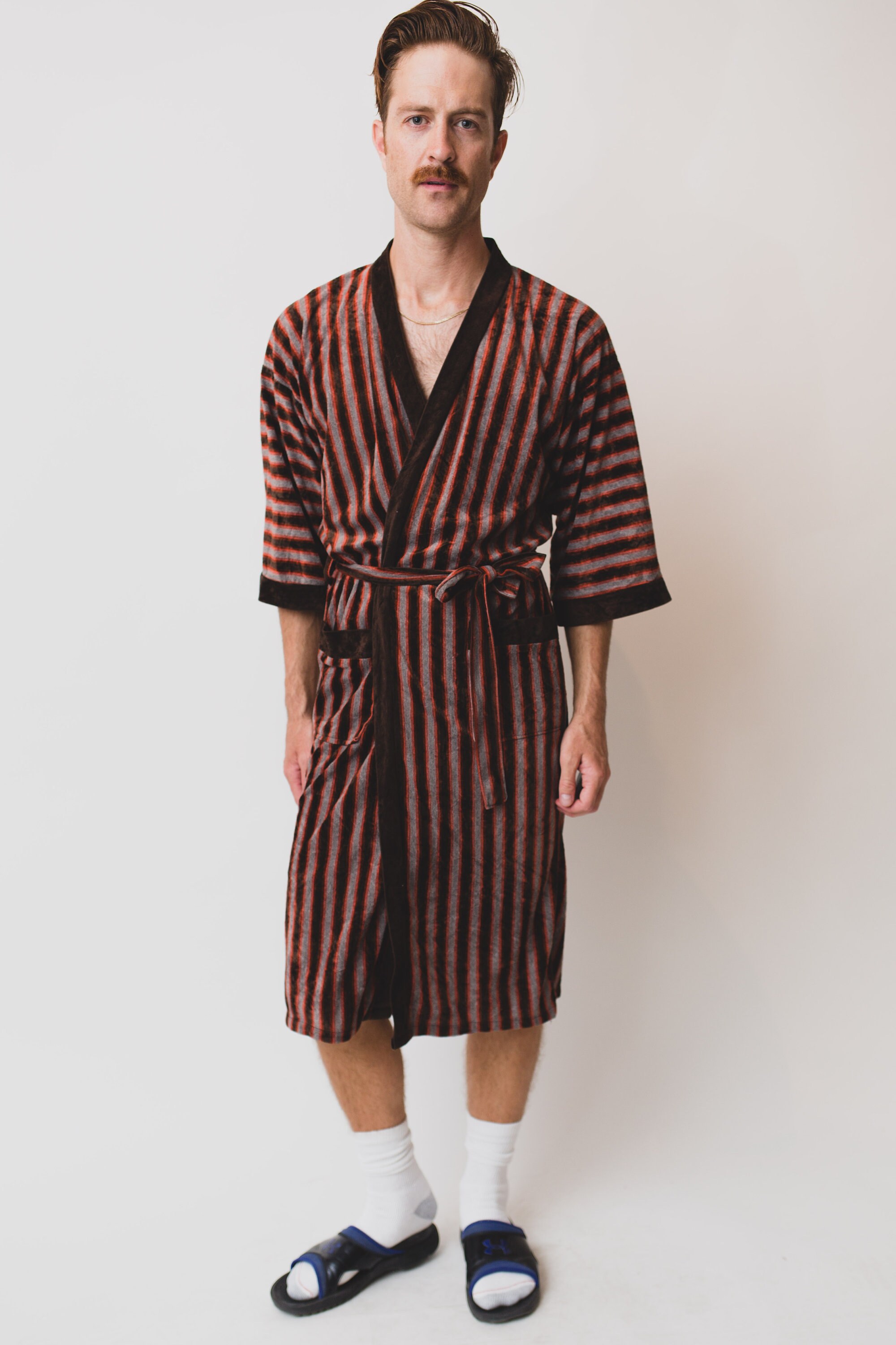 Men S Vintage Robe Medium Size Brown Striped Pajamas