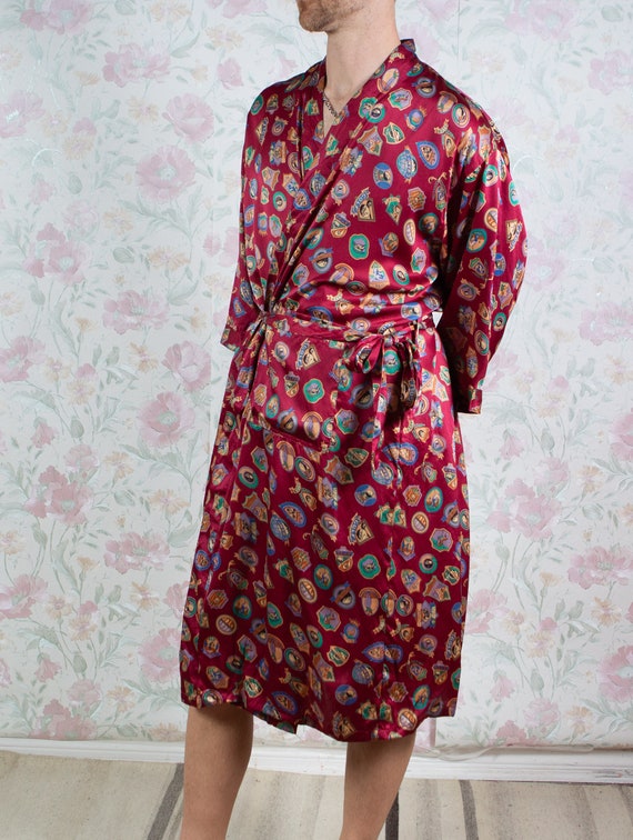 Vintage Silk Robe and Boxers - One Size Red Hugh … - image 3