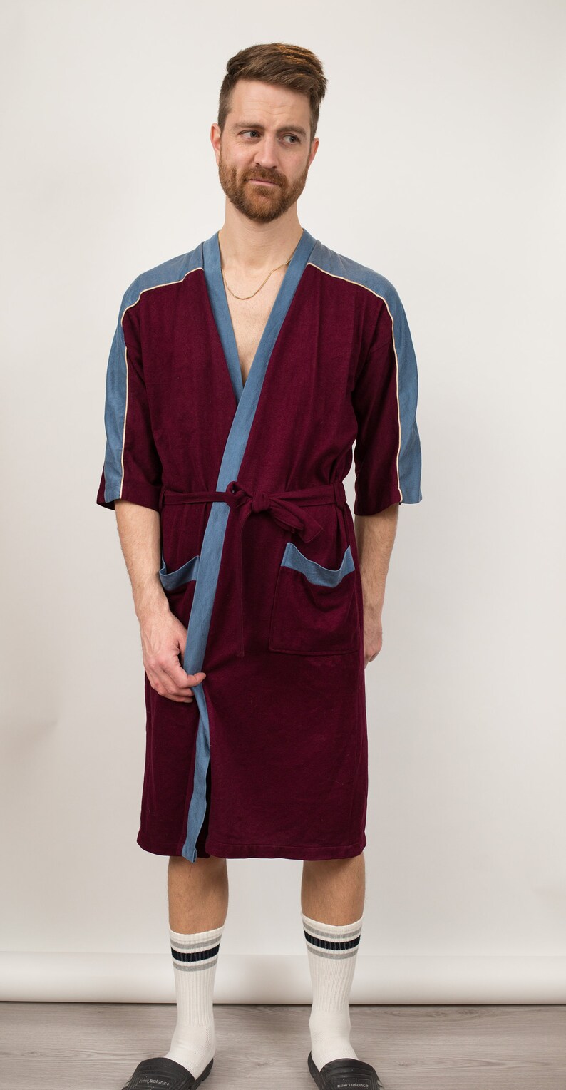 Men S Vintage Robe One Size Red And Blue Loungewear Pajamas With Pockets Dressing Gown Bedroom Attire Gift For Him Gift For Dad