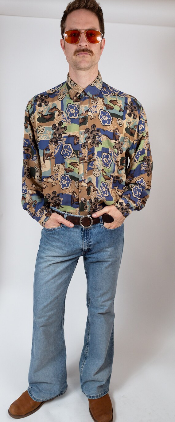 Vintage Abstract Silk Shirt - 90's Large Size Men… - image 6