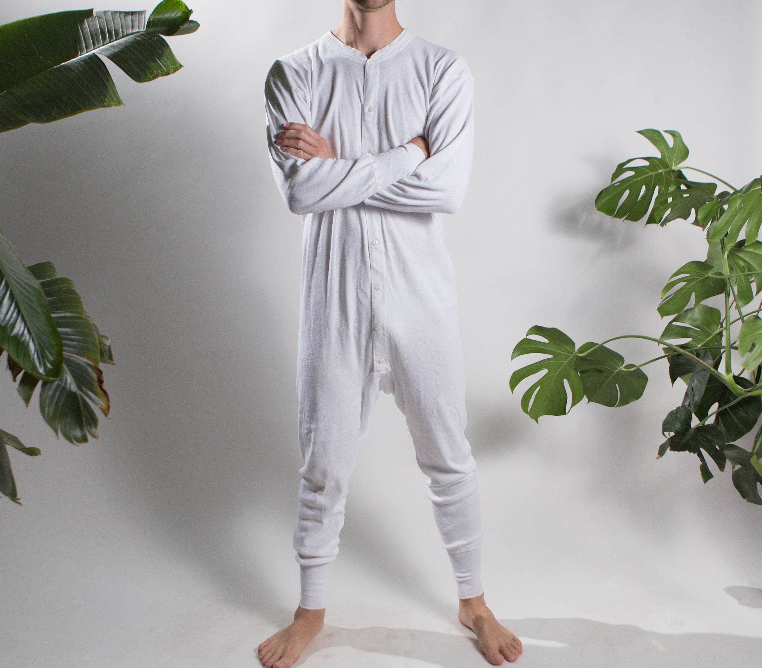 Avamo Men Union Suit Solid Color One Piece Pajama Underwear