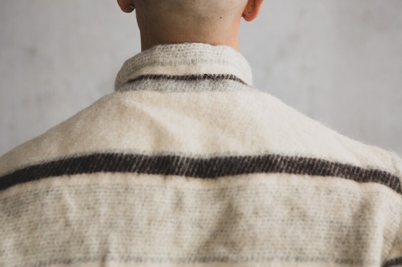 Geometric Large Size Wool Zip up Bomber Coat for Him Men/'s Icelandic Striped Knit Vintage Wool Jacket Scandinavian Iceland Fashion