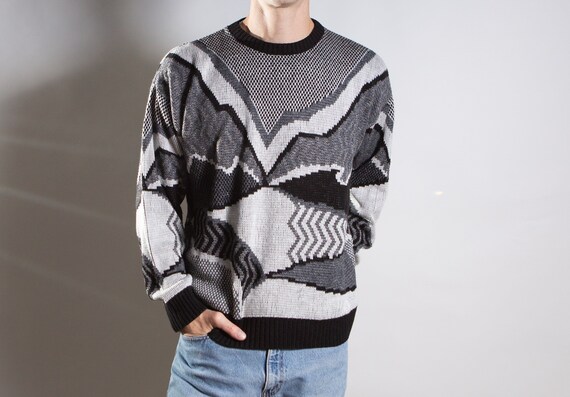 Vintage Geometric Sweater Large Size 80 