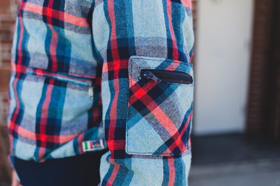 Vintage Mens Plaid Jacket - Large Blue and Red Ch… - image 8