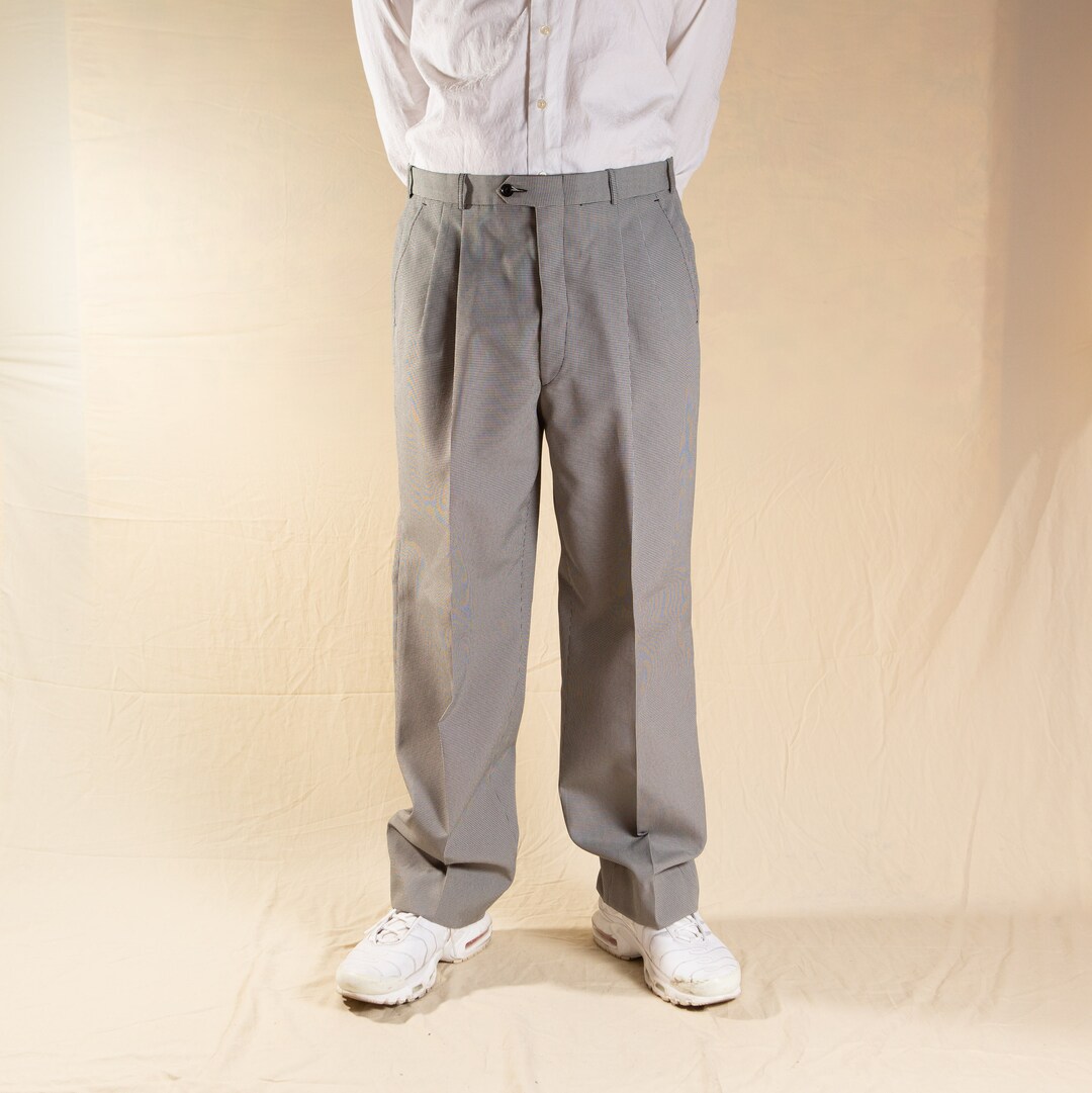 Vintage Mens Grey Dress Pants With Houndstooth Pattern- 36 Vintage Mens Grey Dress Pants With Houndstooth Pattern- 36