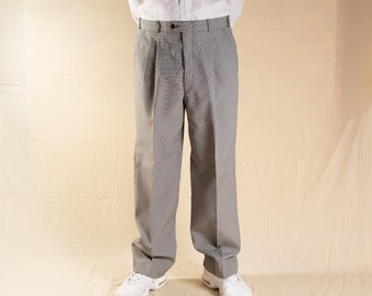 Vintage Mens Grey Dress Pants with Houndstooth Pattern- 36" Retro 80's High Waisted Pleated Trousers / Slacks