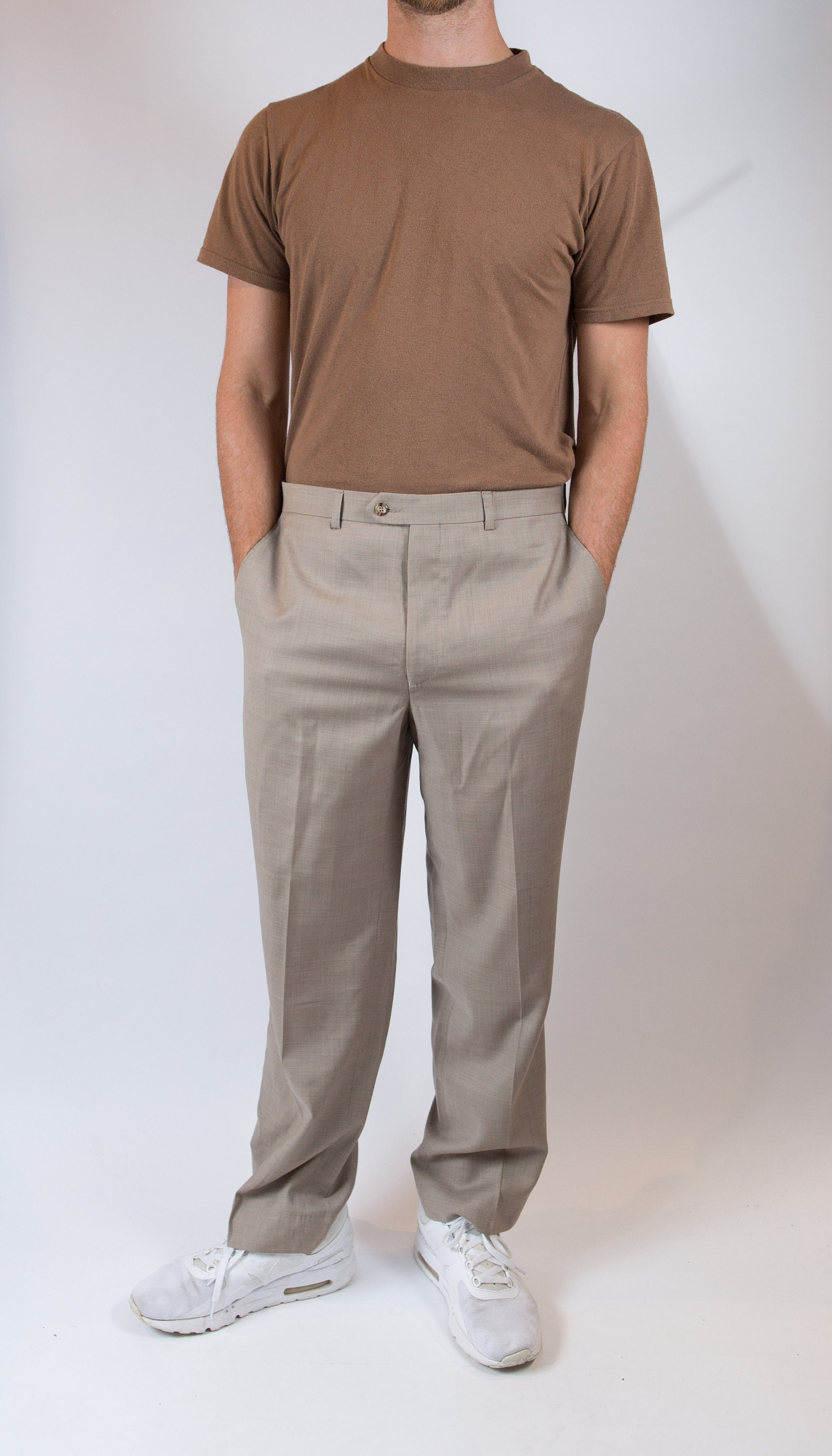 Vintage Beige Pants Mens 34W Formal 