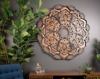 Demure With Color | Large 48" Round Mandala Wood Wall Art  | MultiLayered Mandala