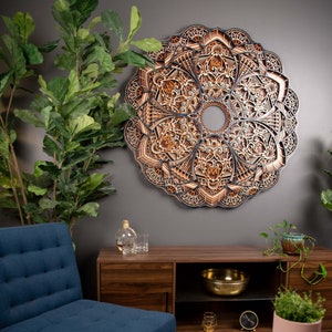 Demure With Color | Large 48" Round Mandala Wood Wall Art  | MultiLayered Mandala