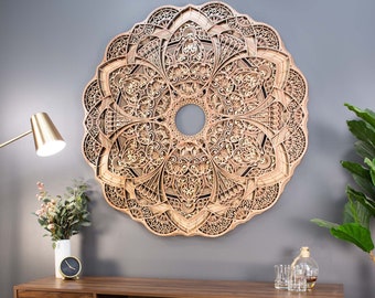 Demure | Large 48" Round Wood Wall Art  | MultiLayered Mandala