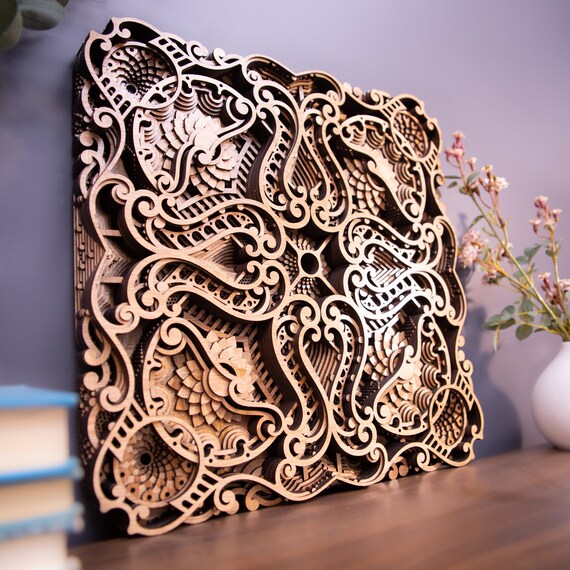 フェザー柄 インテリア Zephyr Wood Wall Art: Layered Ply, 16x16 - Etsy