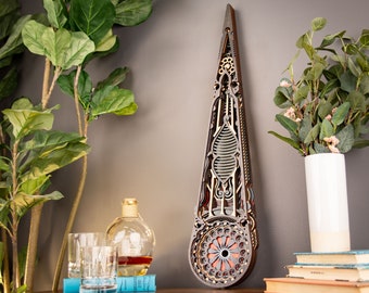 Ezra ~7x29" | Wood Wall Art Panel | Blue and Red