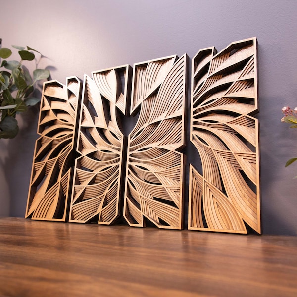 Quad Flow | 2 Pairs of Mirrored | 24 x 16" Wooden Wall Art