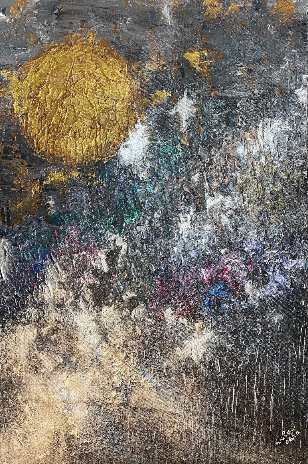 ABSTRACT PAINTING on Canvas Golden Moon Painting With Acrylic and ...