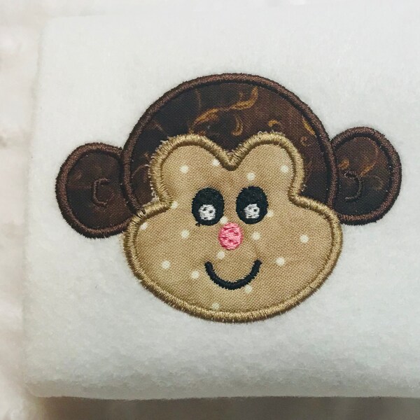 Appliqué monkey machine embroidery instant download design, baby monkey, zoo animal appliqué, cute monkey
