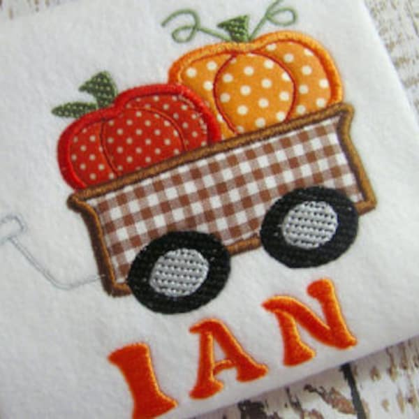 Maschinenstickerei Applikation Kürbis Wagen, Herbst Applikation Design, Applikation Kürbis Stickmuster, Applikation Junge Wagen sofortiger Download