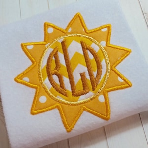 appliqué sun machine embroidery instant download design, fun in the sun embroidery, appliqué circle frame, monogram sun design