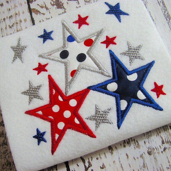 Applique July 4th Stars machine embroidery instant download design file, 4th of July design, trio stars, Independence day design