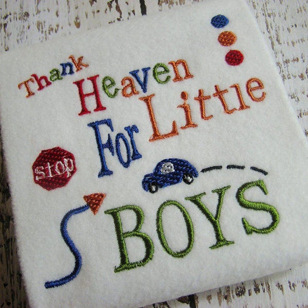 Embroidery Thank Heaven for little boys machine embroidery instant download, embroidery car, embroidery boy design, hoop 4x4 5x7 8x8 sizes